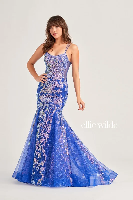 Striking Red Gown Ellie Wilde EW35008 Long Mermaid Glitter Prom Gown