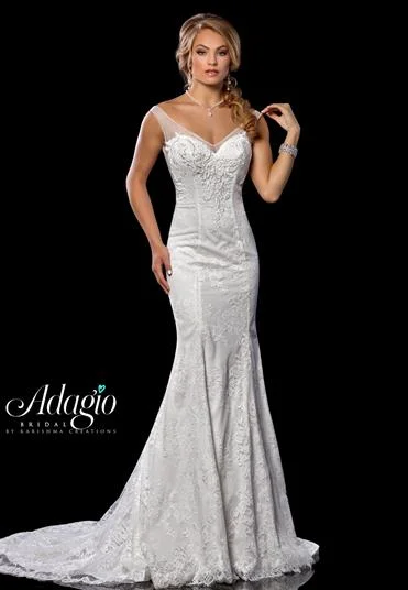 Adagio Bridal W9302 Size 10 Ivory Lace Mermaid Wedding Dress Backless Sheer Gown