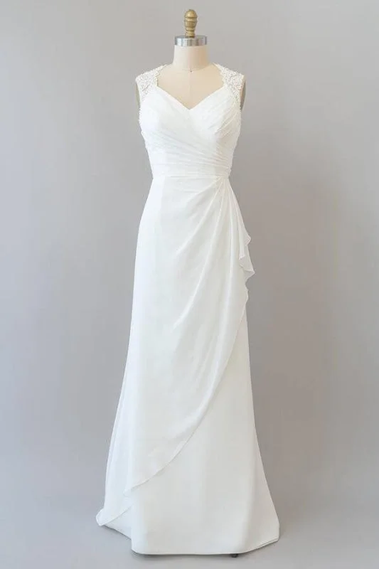 Awesome Ruffle Lace Chiffon Sheath Wedding Dress