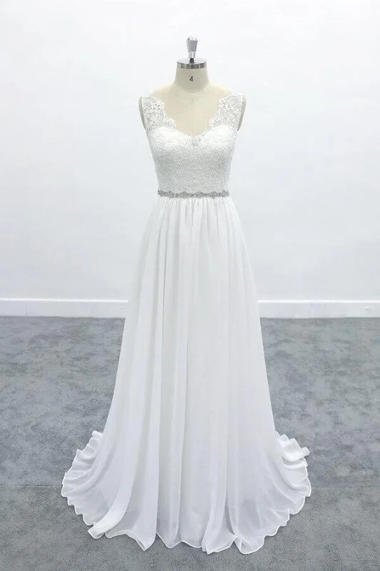 Awesome V-neck A-line Lace Chiffon Wedding Dress