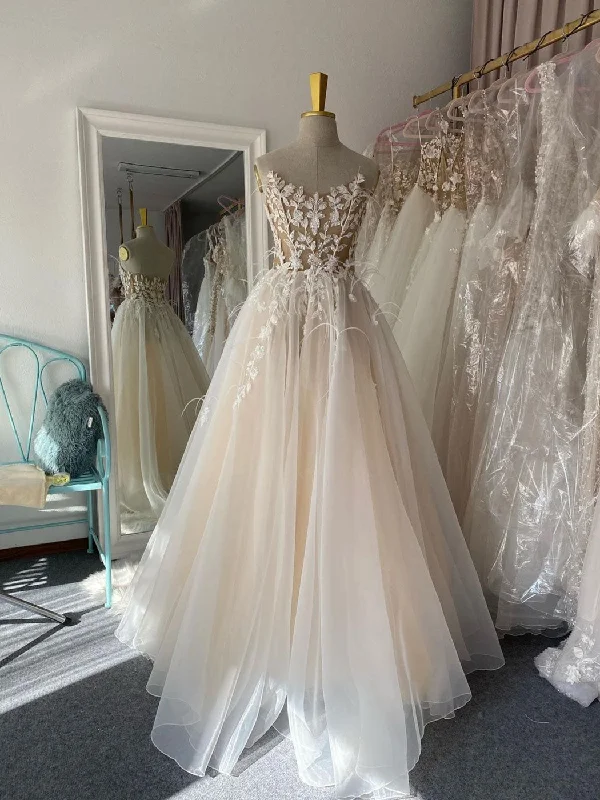 Modern Tulle Dress Champagne A -line Tulle Lace Long Prom Dress, Lace Formal Evening Dress Modern Tulle Dress Champagne A -line Tulle Lace Long Prom Dress, Lace Formal Evening Dress