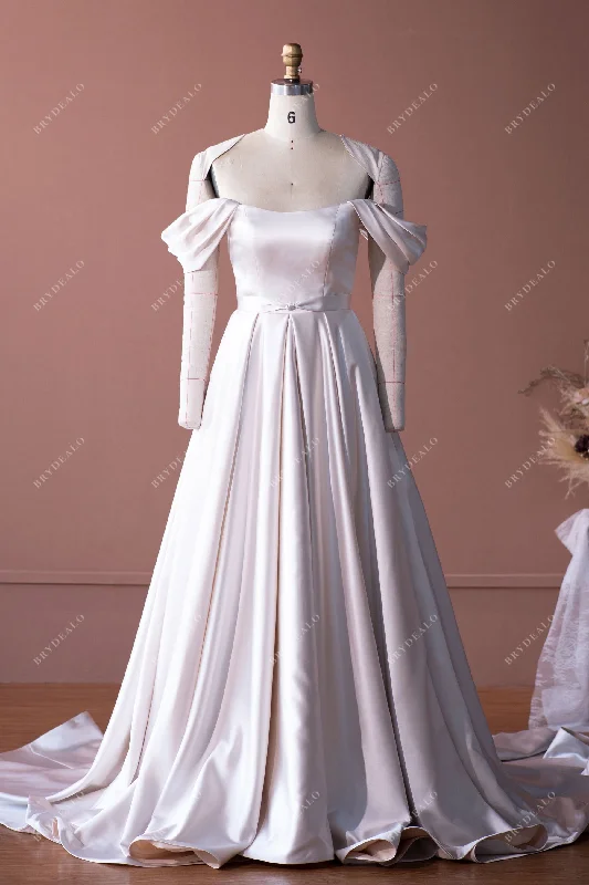 Champagne Satin A-Line Wedding Dress with Chapel Train