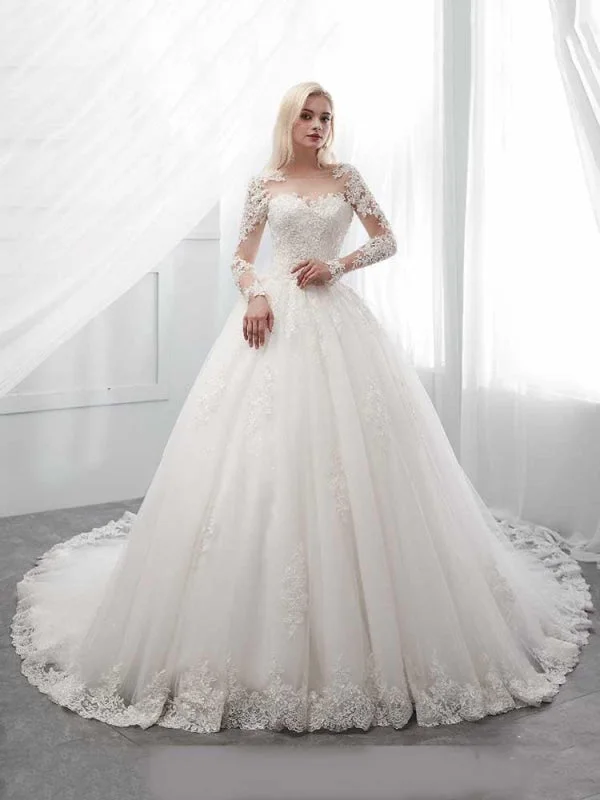 Long Sleeves Lace Ball Gown Wedding Dresses