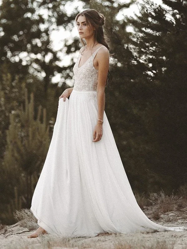 V Neck Lace Boho Wedding Dresses BC15832