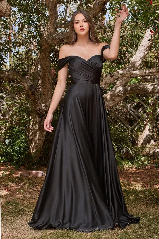 Cinderella Divine 7493C Plus Size Long Off Shoulder Dress Black