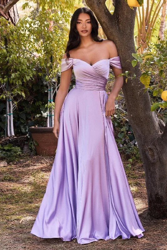 Cinderella Divine 7493C Plus Size Long Off Shoulder Dress Lavender