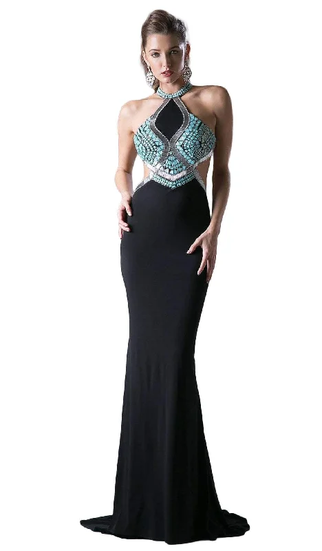 Cinderella Divine - Sleeveless Embellished Halter  Sheath Dress