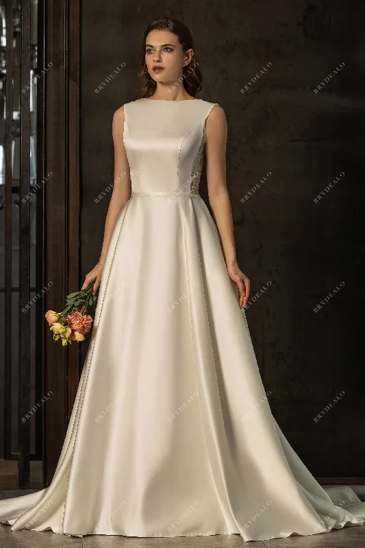 Elegant Pearl Satin A-line Bridal Gown with Lace Details