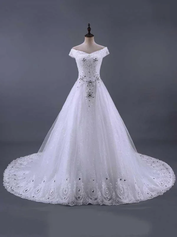 Glamorous Lace-up Beaded Ball Gown Wedding Dresses