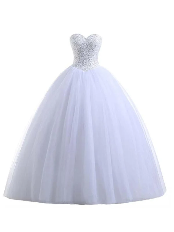 Glamorous Sweetheart Beaded Ball Gown Tulle Wedding Dresses