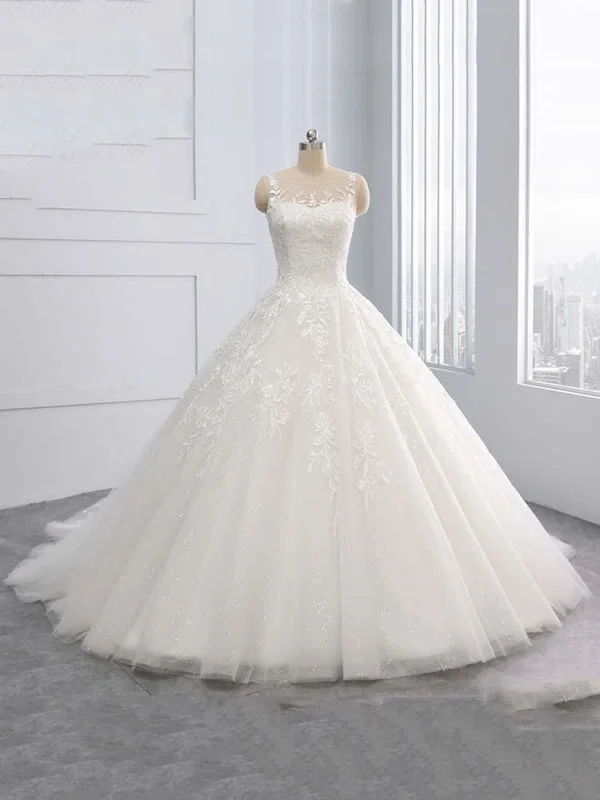 Gorgeous Lace-Up Sweep Train Ball Gown Wedding Dresses