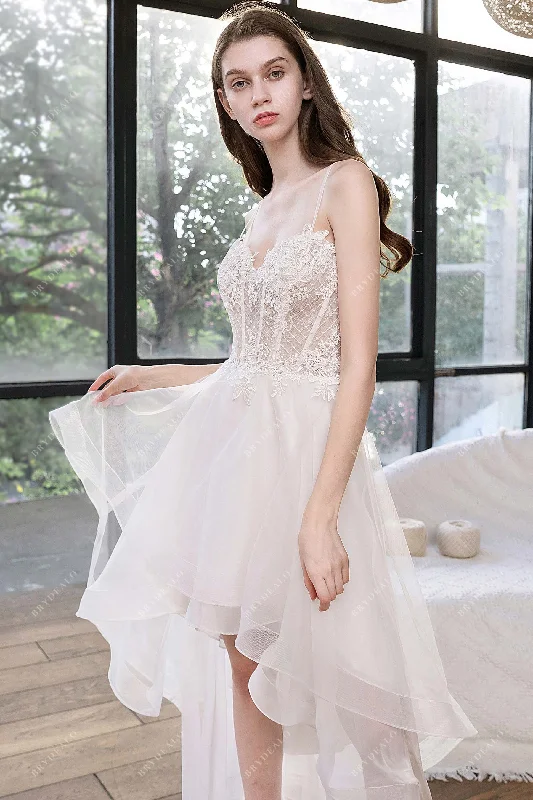 Enchanting High-Low Beach Lace Corset Wedding Dress