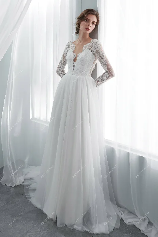 Illusion Long Sleeve Lace Tulle A-line Wedding Dress