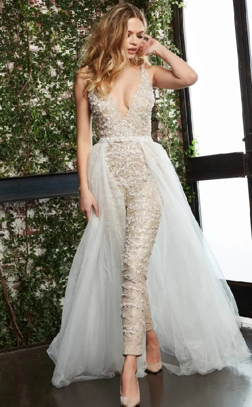 Side Slit Gown Jovani Bridal 60010 embellished v neckline jumpsuit tulle overskirt Pageant Wedding Side Slit Gown Jovani Bridal 60010 embellished v neckline jumpsuit tulle overskirt Pageant Wedding