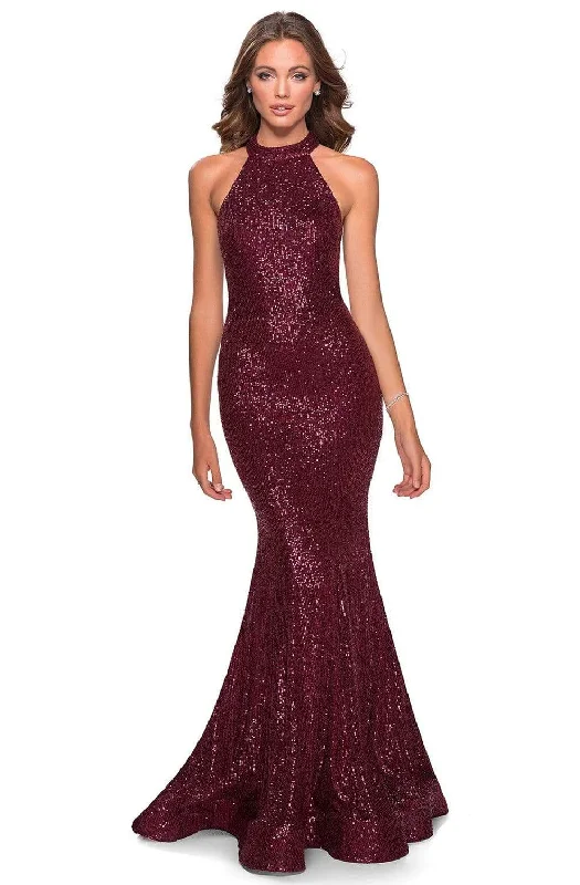 La Femme - 28612 Sequined Halter Neck Trumpet Dress