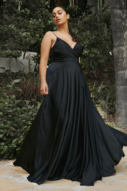 Cinderella Divine CD7485 Slit Long Prom Dress Black