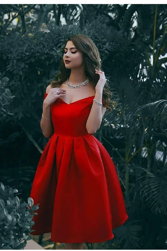 Off-the-shoulder Satin Red Homecoming Dresses 2021