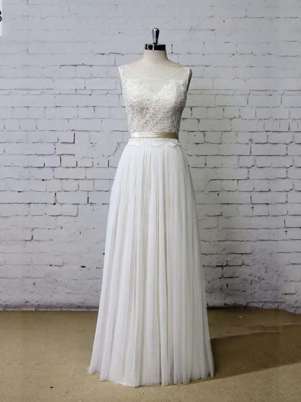 Elegant Floor Length Lace Tulle A-line Wedding Dresses