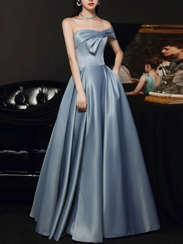Sophisticated Party Dress Simple A Line Satin Gray Blue Long Prom Dress, Gray Blue Long Bridesmaid Dress Sophisticated Party Dress Simple A Line Satin Gray Blue Long Prom Dress, Gray Blue Long Bridesmaid Dress