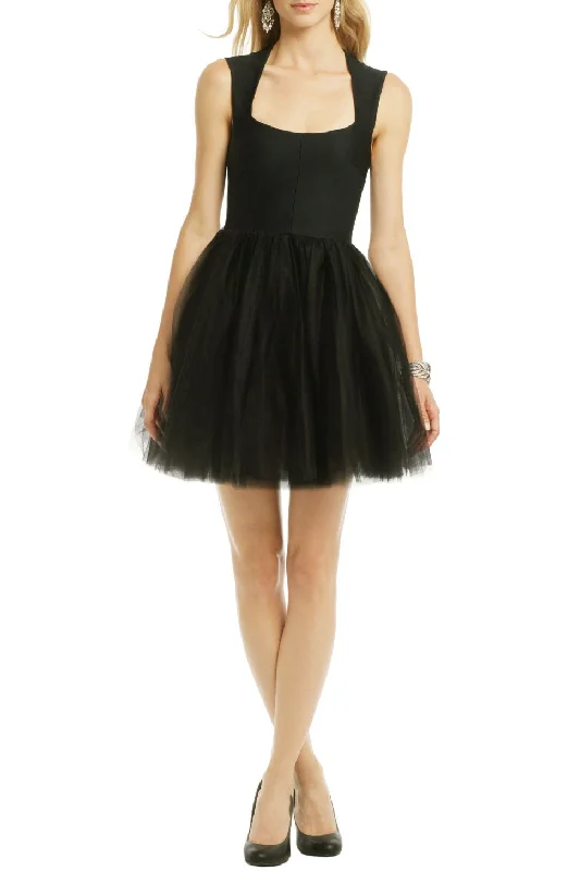 Square Neck Black Short Homecoming Party Dress with Tulle Skirt