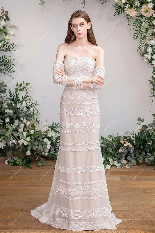 Summer Fit and Flare Wedding Dress with Removable Lace Sleeves