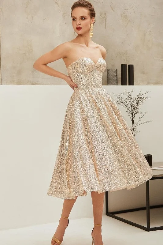 Sweetheart Tea-Length Sequin Homecoming Dresses 2021