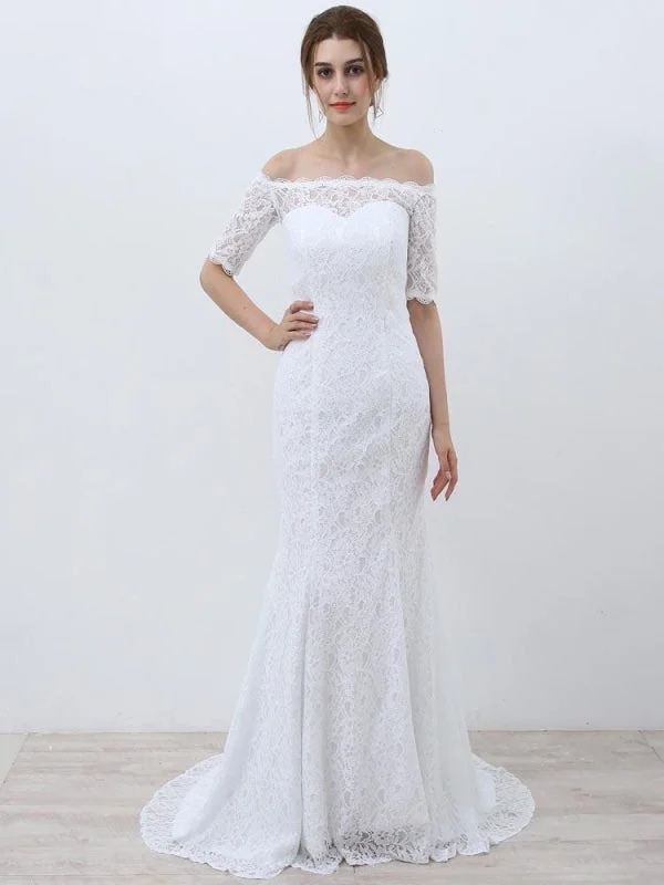 Elegant Half-Sleeves Lace Mermaid Wedding Dresses