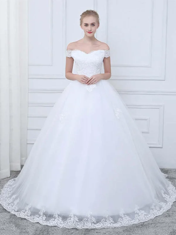 Off-the-Shoulder Lace-Up Ball Gown Wedding Dresses