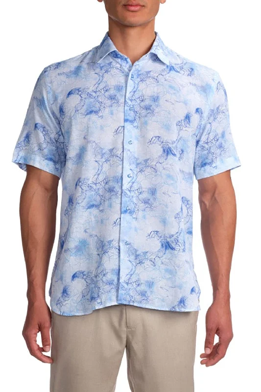 Floral Printed Linen Blend Short Sleeve Shirt