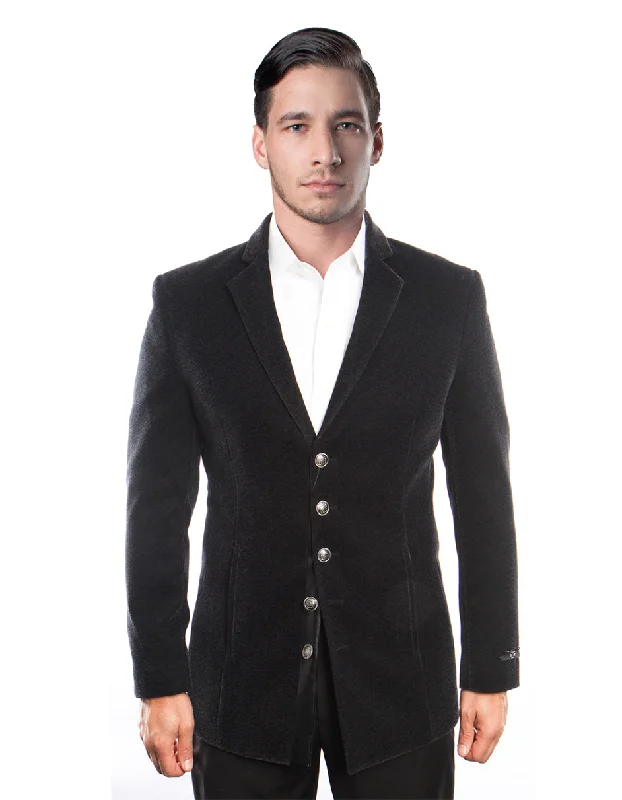 Mens Steampunk 5 Button Velvet Blazer in Black