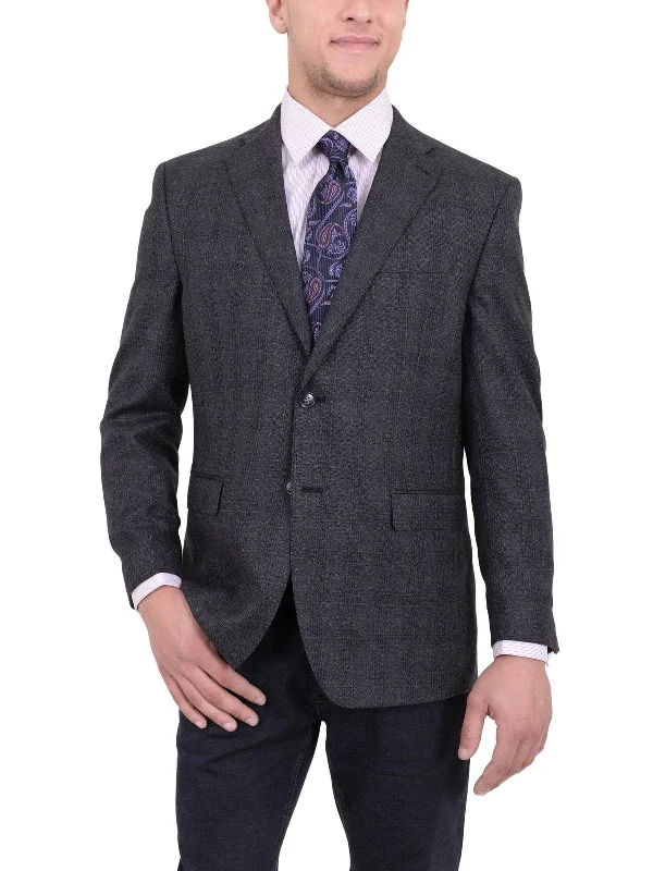 I Uomo Classic Fit Gray Plaid Two Button Wool Blazer Sportcoat