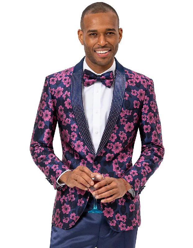 Mens Paisley Jeweled Shawl Prom Tuxedo Blazer in Magenta