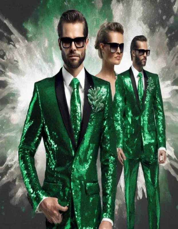 Mens Sequin Suit - Sparkly Suit - Green Glitter Suit