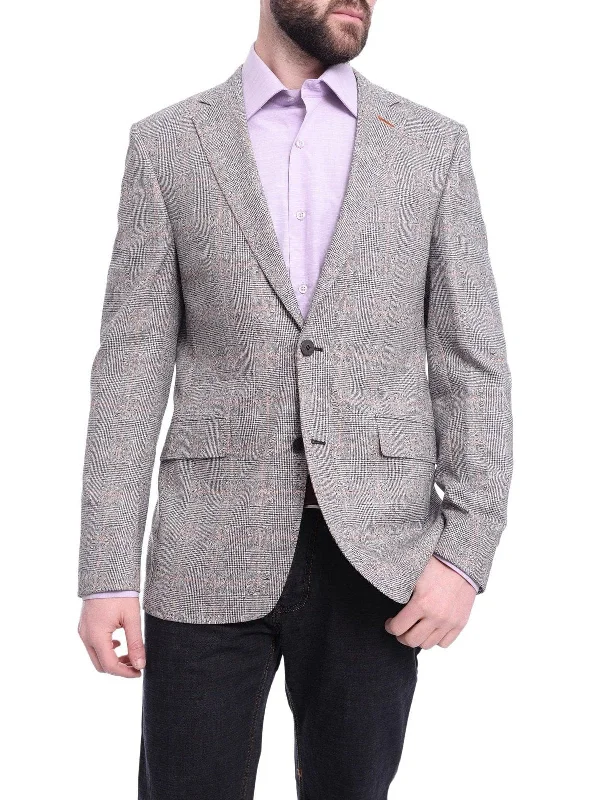 Napoli Slim Fit Black & White Plaid Half Canvassed Wool Blazer Sportcoat