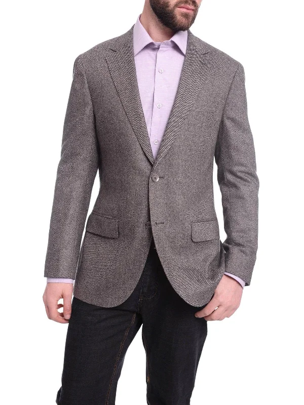 Napoli Slim Fit Gray Herringbone Half Canvassed Cashmere Blazer Sportcoat