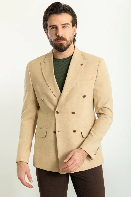 Bojoni Torretta Slim Fit Beige Double Breasted Blazer