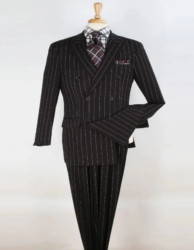 Pleated Suit - Mens Suits With Pleated Pant -  Regular Fit Double Breasted Suit -  Black Suit