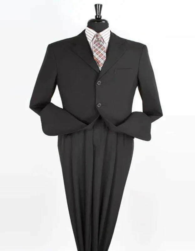 Pleated Suit - Mens Suits With Pleated Pant -  Regular Fit Suit - Black Two Piece Suit