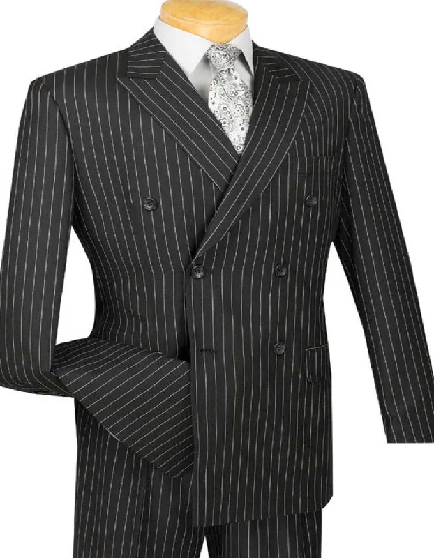 Pleated Suit - Mens Suits With Pleated Pant -  Regular Fit Suit - Bold Black Pinstripe Suit