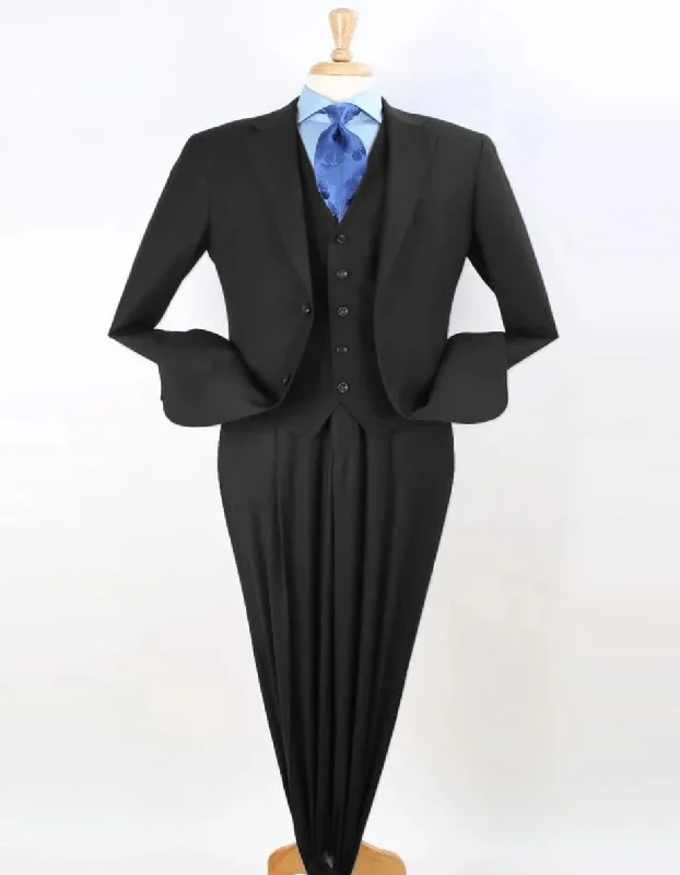 Pleated Suit - Mens Suits With Pleated Pant -  Regular Fit Suit - Notch Lapel Black Suit