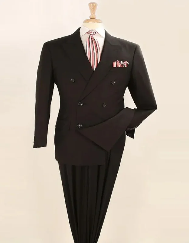 Pleated Suit - Mens Suits With Pleated Pant -  Regular Fit Suit - Wool Black Suit