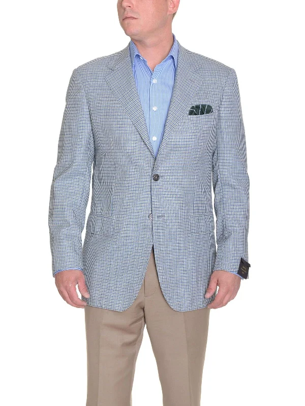 Sartoria Partenopea 40R 50 White Blue Green Check Wool 3 Button Men's Sportcoat