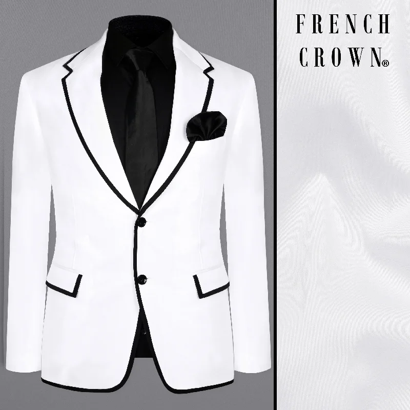 White with Black Border Patterned Cotton Blazer