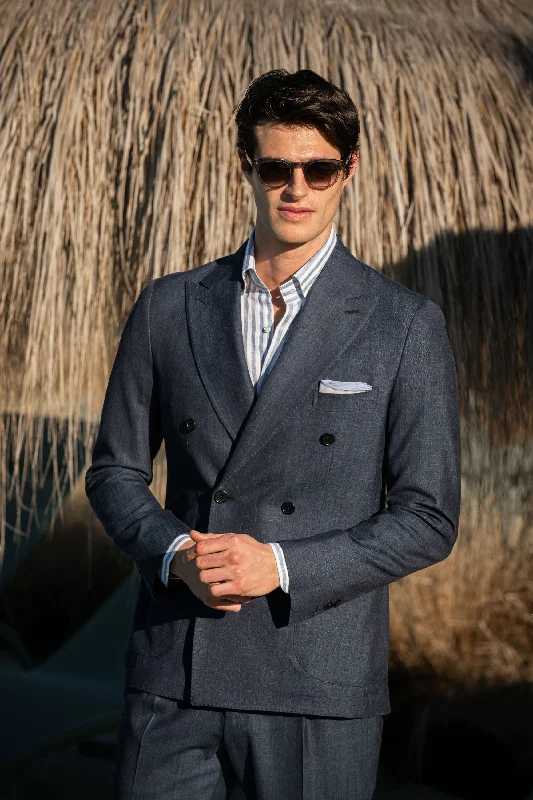 Denim double breasted suit in Loro Piana fabric - Made in Italy