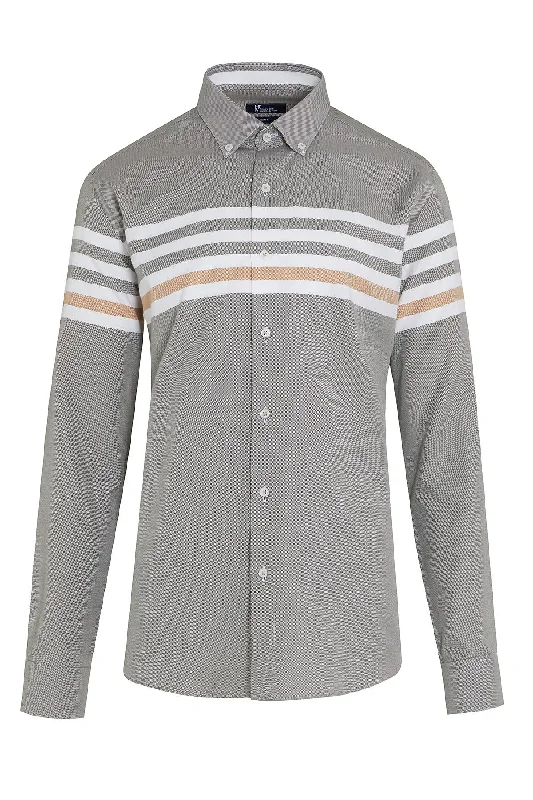 Dynamic Fit Striped Cotton Blend Khaki Casual Shirt