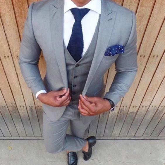 Men's Suit Slim Fit 3-Piece Suit Grey