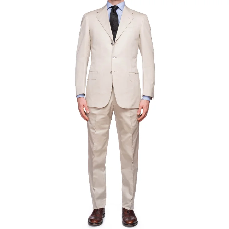 SARTORIA CASTANGIA Beige Cotton Twill Summer-Spring Suit EU 52 NEW US 42