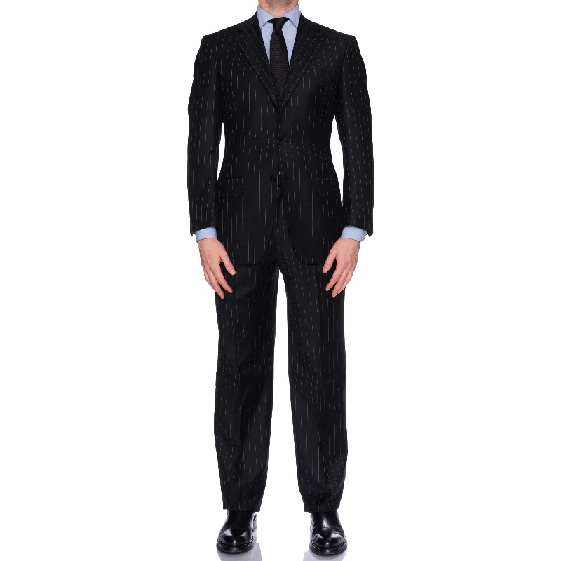 SARTORIA CASTANGIA Black Striped Wool Super 110's Suit EU 48 NEW US 38