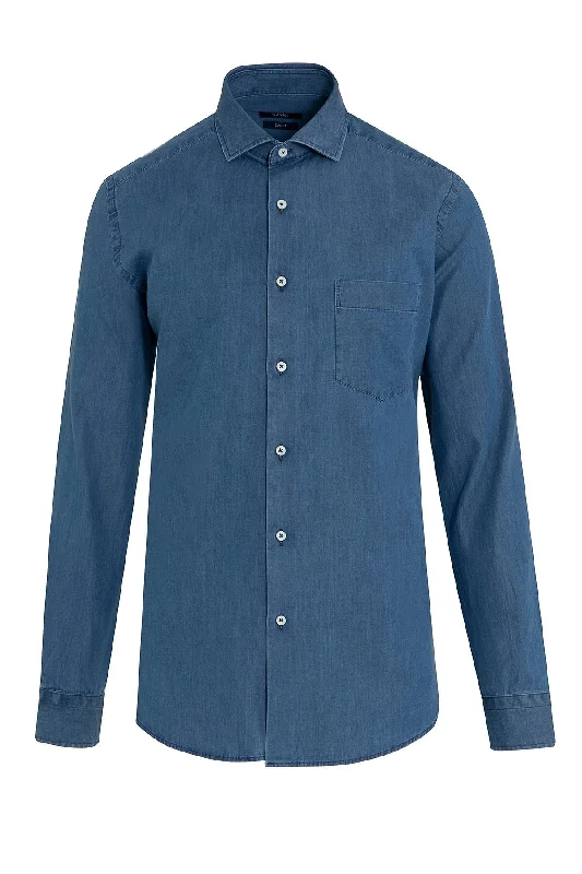 Slim Fit Long Sleeve Cotton Denim Casual Shirt