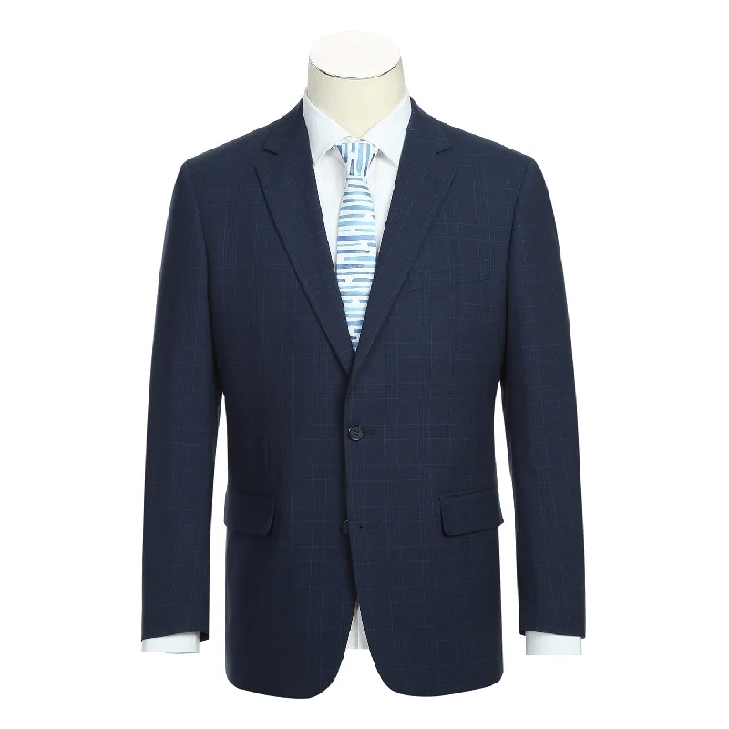 Stretch Performance 2-Button CLASSIC FIT Suit in Navy Check (Short, Regular, and Long Available) by Renoir